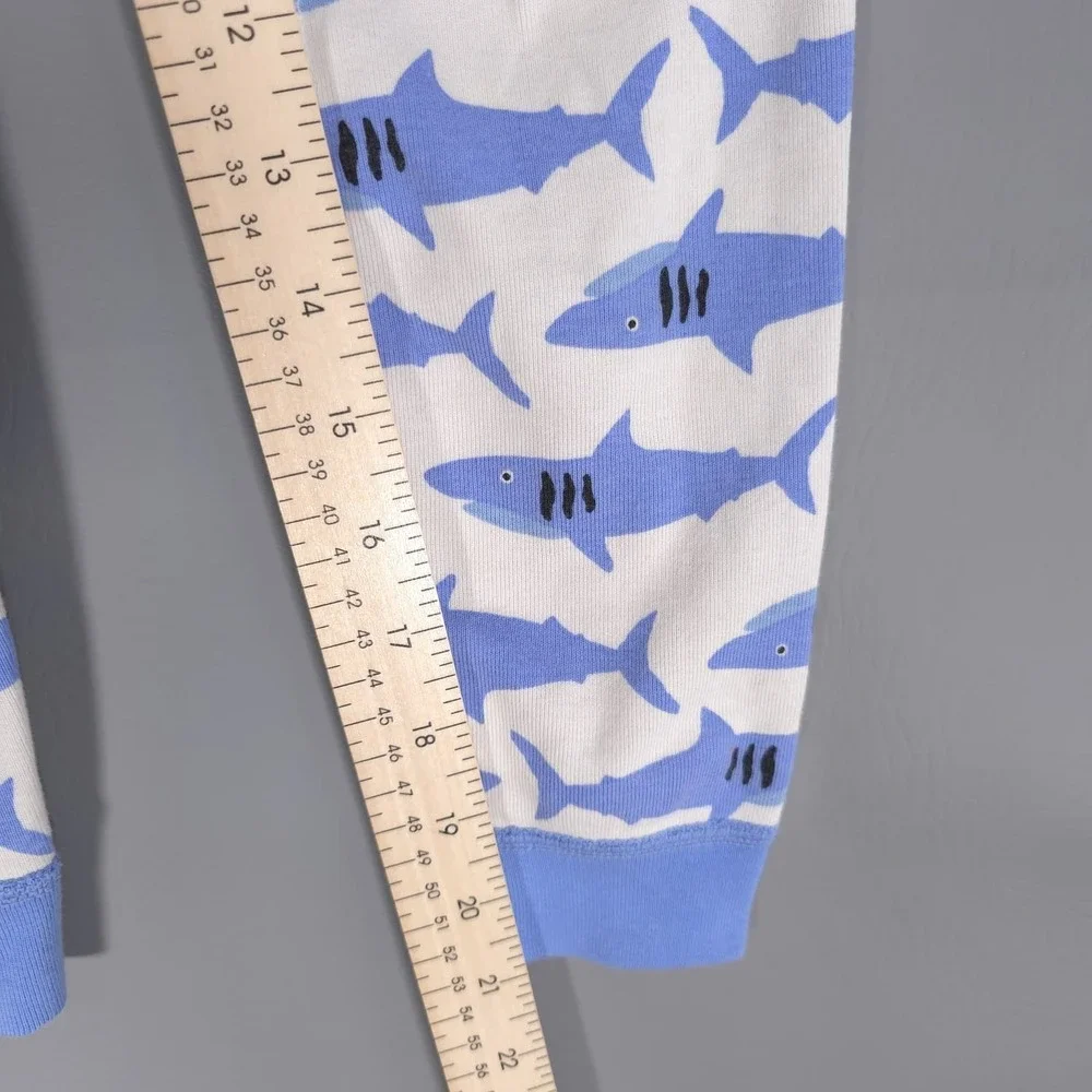 HANNA ANDERSSON 100% Organic Cotton Shark Pajama 8‎ Set Kids White & Blue